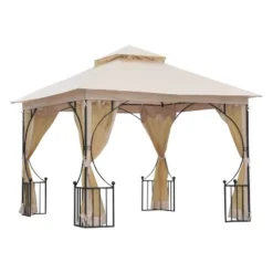 Outsunny 10' X 10' Patio Gazebo Canopy Outdoor Pavilion With Mesh Netting SideWalls, 2-Tier Polyester Roof, & Steel Frame Beige 7 Outsunny 10' X 10' Patio Gazebo Canopy Outdoor Pavilion With Mesh Netting SideWalls, 2-Tier Polyester Roof, & Steel Frame Beige -Garden & Outdoors GUEST 20b8e471 312f 493a 887e ab830f59a60c