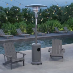 Merrick Lane Stainless Steel 7.5' Tall 40,000 BTU Outdoor Propane Patio Heater With Wheels