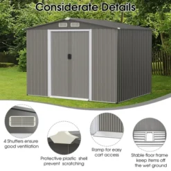 Costway 8'x6' Outdoor Storage Shed Galvanized Steel Tool House Organizer For Garden Yard -Garden & Outdoors GUEST 210e69ab 2c1c 4d4c 83ab 4b7e00017bd8