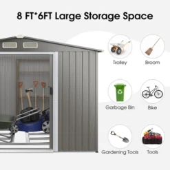Costway 8'x6' Outdoor Storage Shed Galvanized Steel Tool House Organizer For Garden Yard -Garden & Outdoors GUEST 215fc593 843b 46f0 93de 1bcef125ff07