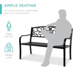 Best Choice Products Outdoor Steel Bench Garden Patio Porch Furniture W/ Floral Design Backrest, Slatted Seat -Garden & Outdoors GUEST 22c4a03a 1286 400e 8ada f6f4a3dd0ee1