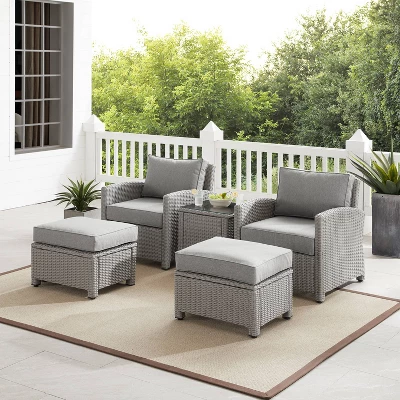 Bradenton 5pc Outdoor Wicker Seating Set With Side Table, 2 Arm Chairs And 2 Ottomans - Gray/Gray - Crosley 1 Bradenton 5pc Outdoor Wicker Seating Set With Side Table, 2 Arm Chairs And 2 Ottomans - Gray/Gray - Crosley