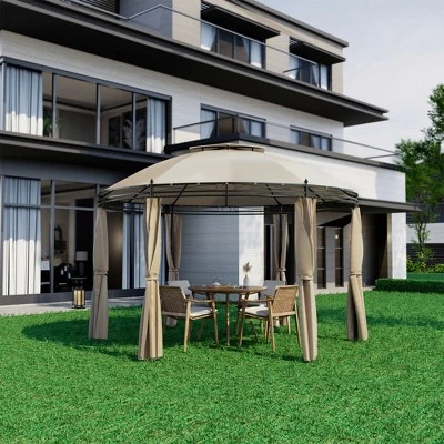 Tangkula 11.5'Outdoor Patio Round Dome Gazebo Canopy Shelter Double Roof Steel Brown 2 Tangkula 11.5'Outdoor Patio Round Dome Gazebo Canopy Shelter Double Roof Steel Brown - Image 2