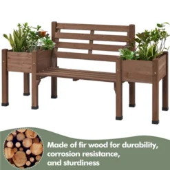 Yaheetech 2 In 1 Outdoor Solid Wood Double-bench For Patio Backyard Brown -Garden & Outdoors GUEST 240b2ffd 57bb 4acc 915e 87d29aff79ba