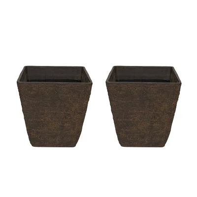Set Of 2 Resin Indoor/Outdoor Squared Planters Brown - Alpine Corporation 3 Set Of 2 Resin Indoor/Outdoor Squared Planters Brown - Alpine Corporation - Image 3