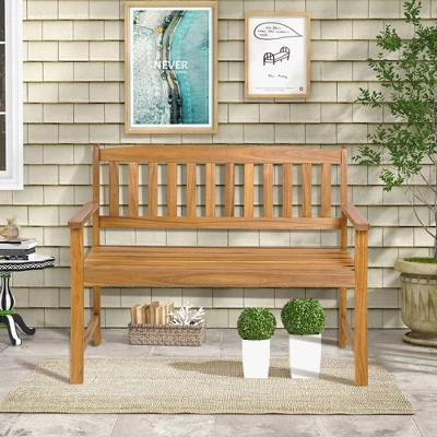 Costway Patio Acacia Wood Bench 2-Person Slatted Seat Backrest 800 Lbs Outdoor Natural 1 Costway Patio Acacia Wood Bench 2-Person Slatted Seat Backrest 800 Lbs Outdoor Natural