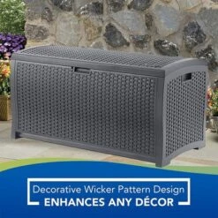 Suncast 73 Gallon Medium Wicker Indoor/Outdoor Storage Boxes For Garden Tools, Pool Accessories, And Patio Cushions, Cyberspace (4 Pack) -Garden & Outdoors GUEST 25531394 40a5 42ab b4b8 58edb8616dca