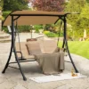 Costway 3-Seat Outdoor Porch Swing Adjustable Canopy Padded Cushions Steel Frame BeigeBlack