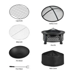 Costway 32'' Round Fire Pit Set W/ Rain Cover BBQ Grill Log Grate Poker 17 Costway 32'' Round Fire Pit Set W/ Rain Cover BBQ Grill Log Grate Poker -Garden & Outdoors GUEST 271c774e 1705 4c4b bc42 aa64704b6220