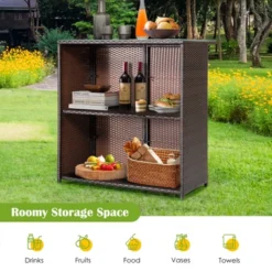 Tangkula 3PCS Patio Wicker Rattan Bar Set Table W/2 Turquoise Cushioned Stools -Garden & Outdoors GUEST 2743da50 bc2e 4a13 a2ce 2fffdcfe14d6