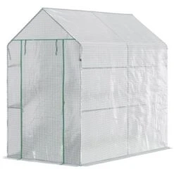 Outsunny 47.25" X 73.25" X 74.25" Walk-in Greenhouse, Outdoor Portable Plant Flower Growing Warm House With Roll-up Door And 4 Shelves, White -Garden & Outdoors GUEST 2762622c ce78 40bb b434 6cc799597647