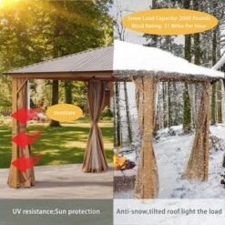 Aoodor Gazebo Polycarbonate Roof, Wooden Print Aluminum Frame With Mosquito Netting And Curtain -Garden & Outdoors GUEST 28f149ec a75d 498f aab8 1395e16c0a7e