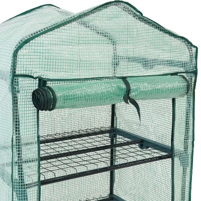 Sunnydaze Decor Sunnydaze Outdoor Portable Growing Rack 4-Tier Greenhouse With Roll-Up Door - 4 Shelves - Green 2 Sunnydaze Decor Sunnydaze Outdoor Portable Growing Rack 4-Tier Greenhouse With Roll-Up Door - 4 Shelves - Green - Image 2