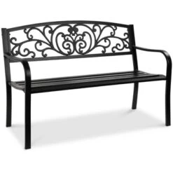 Best Choice Products Outdoor Steel Bench Garden Patio Porch Furniture W/ Floral Design Backrest, Slatted Seat -Garden & Outdoors GUEST 28f48162 8691 4afb 942f bc2f7aaa24a4