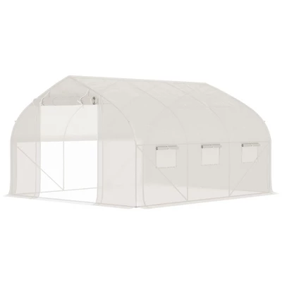 Outsunny Walk-in Tunnel Greenhouse With Zippered Mesh Doors & Roll-up Sidewalls, Upgraded Hot House, White, 11.5' X 10' X 6.5' 3 Outsunny Walk-in Tunnel Greenhouse With Zippered Mesh Doors & Roll-up Sidewalls, Upgraded Hot House, White, 11.5' X 10' X 6.5' - Image 3