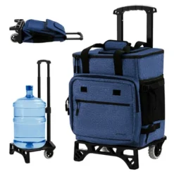 Costway 50-Can 3-in-1 Insulated Rolling Cooler With Adjustable Handle & Bottom Plate Blue/Grey -Garden & Outdoors GUEST 2943366c 5ade 41fd 9d15 93a6a7c9a5d8