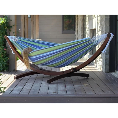 The Hamptons Collection 102” Blue And Green Striped Brazilian Style Hammock With Stand 3 The Hamptons Collection 102” Blue And Green Striped Brazilian Style Hammock With Stand - Image 3