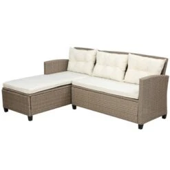 4pc Wicker Patio Sectional Seating Set With Cushions - Beige/Brown - GODEER -Garden & Outdoors GUEST 2bb72874 3965 4a97 893c adc84834658f 1