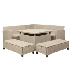 6pc Wicker Patio Set With Benches - Brown/Gray - GODEER -Garden & Outdoors GUEST 2c4b809a 03d5 4126 91ff abcbffd6e07d