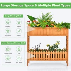 Tangkula Outdoor 2-Tier Wood Planter Raised Garden Bed Elevated Planter Box Kit W/Liner & Shelf For Backyard Patio -Garden & Outdoors GUEST 2c7c8723 26e9 4361 b76b ce09faab7cff