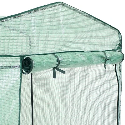 Sunnydaze Decor Sunnydaze Outdoor Portable Growing Rack Petite Deluxe Mini Walk-In Greenhouse With Roll-Up Door - 1 Shelf - Green 3 Sunnydaze Decor Sunnydaze Outdoor Portable Growing Rack Petite Deluxe Mini Walk-In Greenhouse With Roll-Up Door - 1 Shelf - Green - Image 3