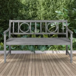 Apollo 3-Seat Circle-Back Acacia Wood Outdoor Garden Patio Bench - JONATHAN Y -Garden & Outdoors GUEST 2fc799be 8c34 4c1d 95c0 cfc198d6d41a
