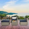 4pc Outdoor Wicker Conversation Set With Cushions - Navy/Beige - GODEER