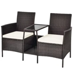 Tangkula Patio Loveseat 2 Person Cushioned Seats With Center Table Outdoor Rattan Furniture Set Turquoise/ Red 19 Tangkula Patio Loveseat 2 Person Cushioned Seats With Center Table Outdoor Rattan Furniture Set Turquoise/ Red -Garden & Outdoors GUEST 307176b6 9b16 4667 a45b feb0d73560b5