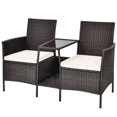 Tangkula Patio Loveseat 2 Person Cushioned Seats With Center Table Outdoor Rattan Furniture Set Turquoise/ Red 10 Tangkula Patio Loveseat 2 Person Cushioned Seats With Center Table Outdoor Rattan Furniture Set Turquoise/ Red - Image 10