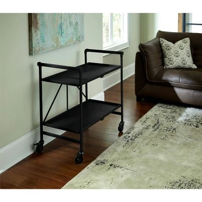 Indoor/Outdoor Folding Serving Cart With Wheels & Shelves - Black - Room & Joy 3 Indoor/Outdoor Folding Serving Cart With Wheels & Shelves - Black - Room & Joy - Image 3