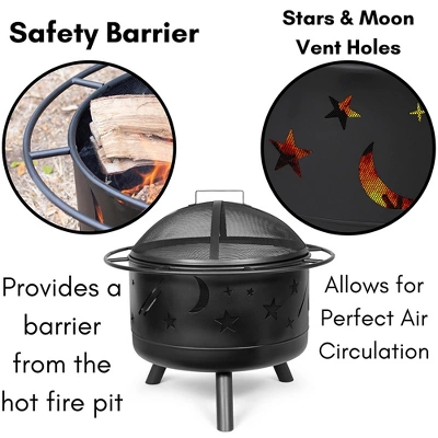 BIRDROCK HOME 30" Round Patio Fire Pit With Cover - Stars & Moon Pattern 3 BIRDROCK HOME 30" Round Patio Fire Pit With Cover - Stars & Moon Pattern - Image 3