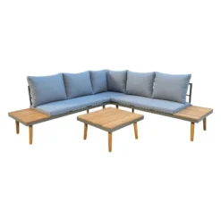 Stellar 4pc Outdoor Aluminum Sectional Set With Tables & Cushions - DUKAP