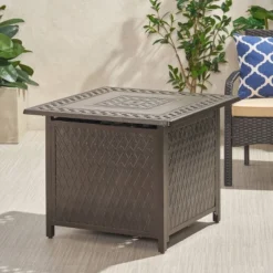 Amherst Square 32.25" Aluminum Gas Fire Pit - Hammered Bronze - Christopher Knight Home