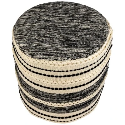 Northlight 18" Striped Cream And Black Outdoor Woven Pouf Ottoman 2 Northlight 18" Striped Cream And Black Outdoor Woven Pouf Ottoman - Image 2