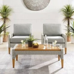 Capella Outdoor Wicker 3 Pc Set With Two Chairs And Coffee Table Gray/Acorn - Crosley 16 Capella Outdoor Wicker 3 Pc Set With Two Chairs And Coffee Table Gray/Acorn - Crosley -Garden & Outdoors GUEST 3686939f 35e2 47e3 8463 2321e15f6a5b