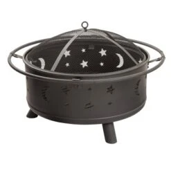 Nature Spring Star And Moon Wood Burning Fire Pit – Black