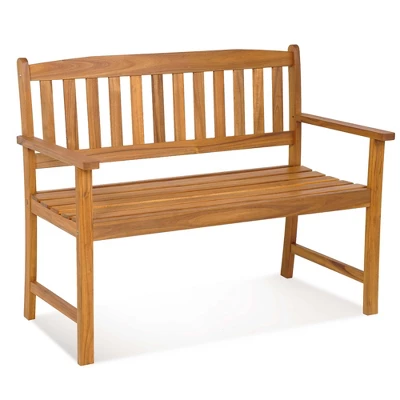 Costway Patio Acacia Wood Bench 2-Person Slatted Seat Backrest 800 Lbs Outdoor Natural 3 Costway Patio Acacia Wood Bench 2-Person Slatted Seat Backrest 800 Lbs Outdoor Natural - Image 3