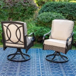 2pk Outdoor Swivel Chairs With Metal Frame, Wicker & Seat & Back Cushions - Captiva Designs
