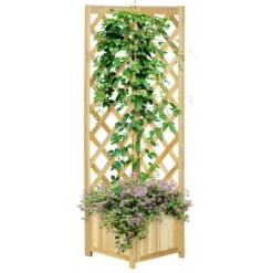 Outsunny Rustic Corner Planter With Trellis, Wooden Raised Garden Boxes Flower Bed For Backyard, Patio, Deck, Corner Use -Garden & Outdoors GUEST 38187718 1a9e 4851 b9c3 6d2d69ed8a3e