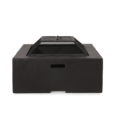 Berwick Outdoor Light Weight Concrete Wood Burning Square Fire Pit Dark Gray - Christopher Knight Home 6 Berwick Outdoor Light Weight Concrete Wood Burning Square Fire Pit Dark Gray - Christopher Knight Home - Image 6
