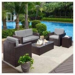 Palm Harbor 5pc All-Weather Wicker Patio Conversation Set - Crosley -Garden & Outdoors GUEST 3a6553ee b501 4782 b85d 43d4d5b0af96