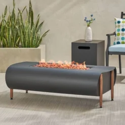 Vernon Outdoor Rectangular Fire Pit With Tank Holder - Dark Gray - Christopher Knight Home