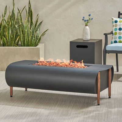 Vernon Outdoor Rectangular Fire Pit With Tank Holder - Dark Gray - Christopher Knight Home 1 Vernon Outdoor Rectangular Fire Pit With Tank Holder - Dark Gray - Christopher Knight Home