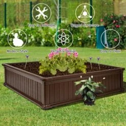 Costway 2 Pcs 48.5'' Raised Garden Bed Square Plant Box Planter Flower Vegetable Brown -Garden & Outdoors GUEST 3cb78f5e 0d5d 4530 9d3d f767ba34886b