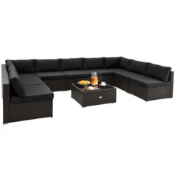 Costway 10 PCS Patio Rattan Furniture Set Outdoor Wicker Sofa Table Cushioned Seat Black/Brown -Garden & Outdoors GUEST 3d4b0a9d 5cab 49c0 bf16 7333b7985011