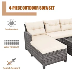 Costway 4PCS Patio Rattan Furniture Set Sofa Ottoman Cushion Garden Deck White/Gray -Garden & Outdoors GUEST 3e645c3a a1e8 41ff b178 8e8649917ec5