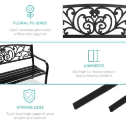 Best Choice Products Outdoor Steel Bench Garden Patio Porch Furniture W/ Floral Design Backrest, Slatted Seat -Garden & Outdoors GUEST 3fe0960f 84df 4ebe b9fe a3ea6eb15a16