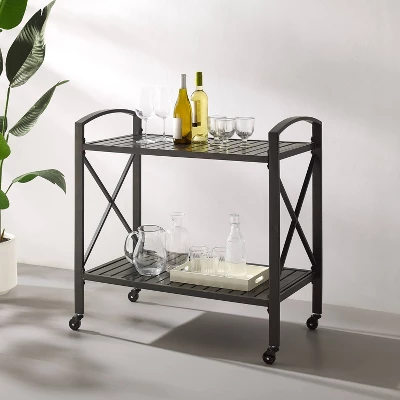 Kaplan Outdoor Steel Bar Cart Bronze - Crosley 1 Kaplan Outdoor Steel Bar Cart Bronze - Crosley