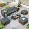 5pc Outdoor Wicker Conversations Set With Adjustable Sofa, Ottomans & Accent Table - Gray - GODEER