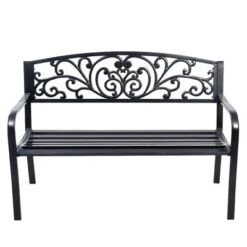 Tangkula 50"Patio Bench Porch Chair Steel Frame Cast Iron Loveseat W/ Backrest For Park Garden -Garden & Outdoors GUEST 40d6ae9c e740 4889 9a56 8dcc379c608a
